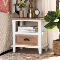 Baxton Studio JY19Y1063-WhiteOak-NS Baxton Studio Glynn Rustic Farmhouse Weathered Two-Tone White and Oak Brown Finished Wood 1-Drawer Nightstand